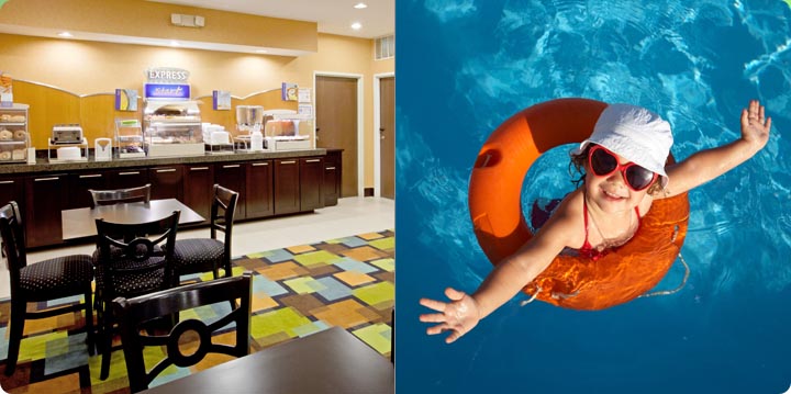 Arlington Texas Hotel BreakFast Room Little Girl in swimming Pool